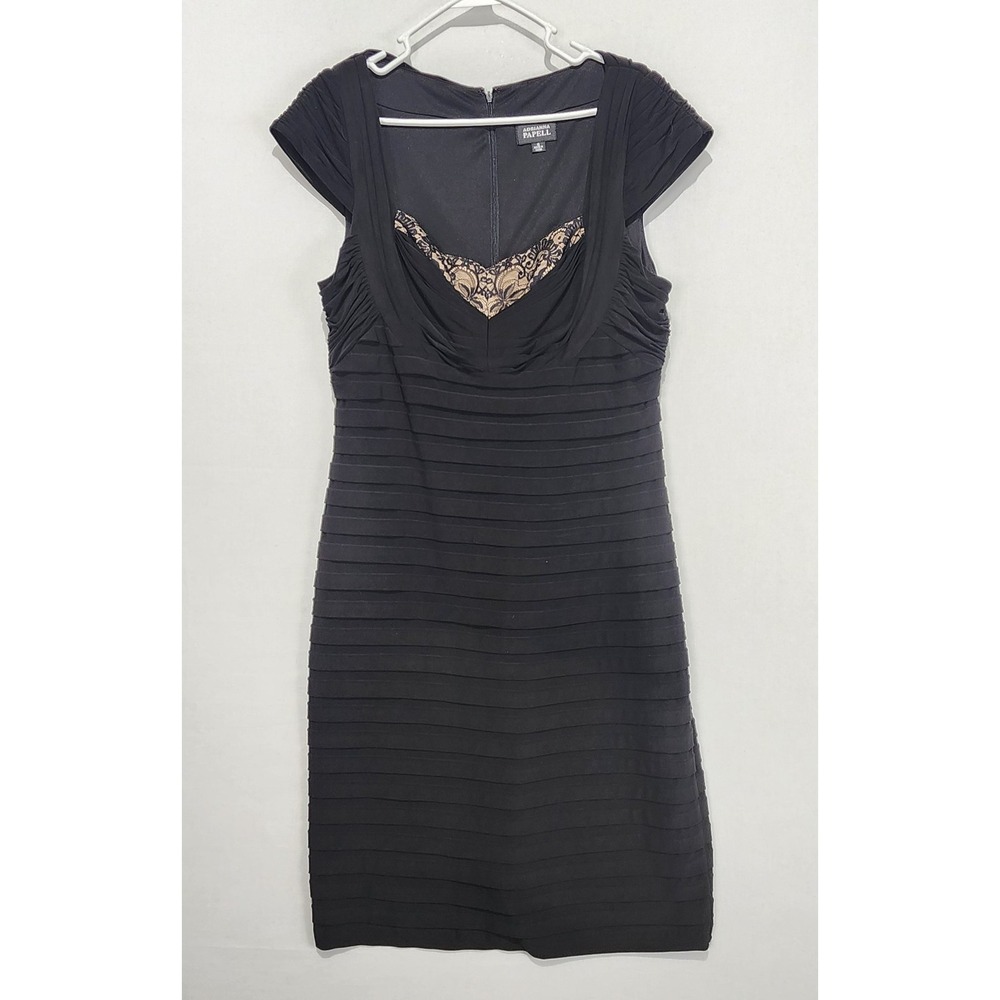 Adrianna Papell Women's Size 16 Black Sheath Dress Lace Ruched Cocktail‎ Party